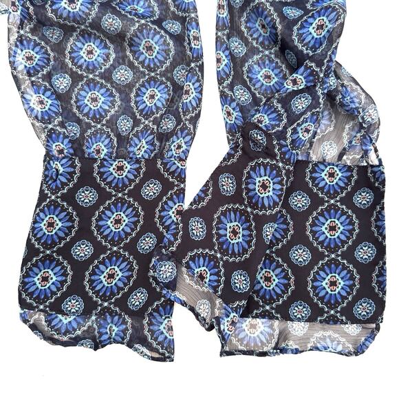 MISA Los Angeles Sheer Anita Button Front Blouse Top in Blue Valencia Tile - Picture 12 of 12